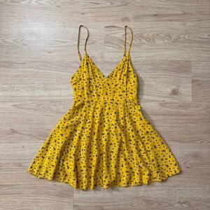 Forever21 Mustard Yellow Floral V-neck Spaghetti Strap Mini Dress
